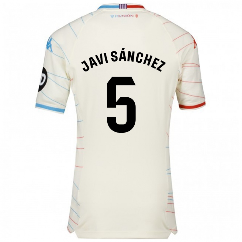 Enfant Maillot Javi Sánchez #5 Blanc Rouge Bleu Tenues Extérieur 2024/25 T-Shirt Suisse