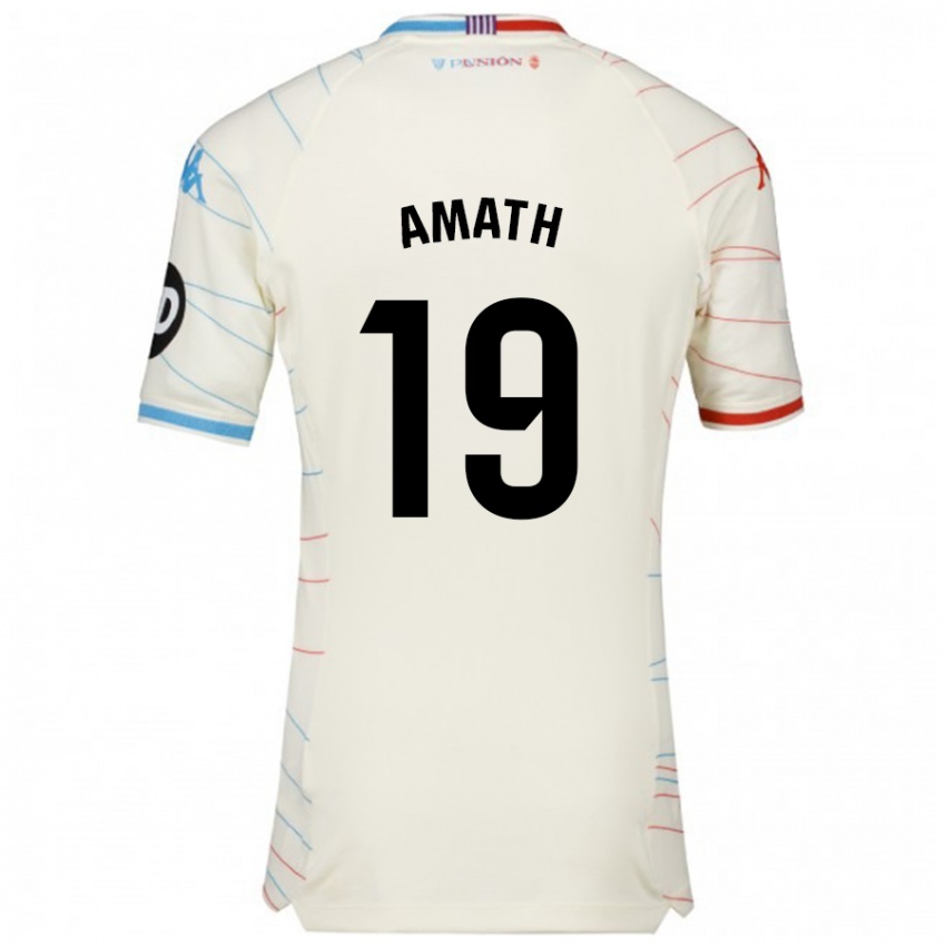 Enfant Maillot Amath Ndiaye #19 Blanc Rouge Bleu Tenues Extérieur 2024/25 T-Shirt Suisse