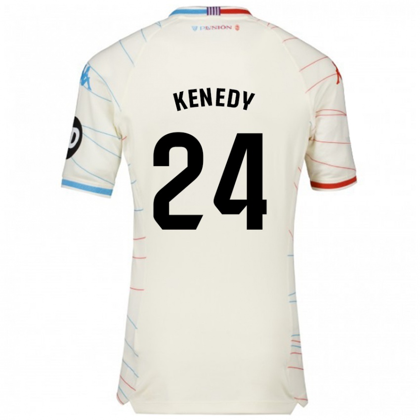 Enfant Maillot Kenedy #24 Blanc Rouge Bleu Tenues Extérieur 2024/25 T-Shirt Suisse