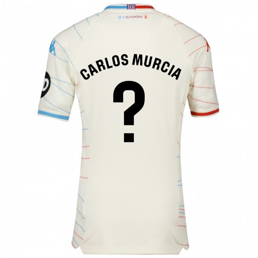 Enfant Maillot Juan Carlos Murcia #0 Blanc Rouge Bleu Tenues Extérieur 2024/25 T-Shirt Suisse