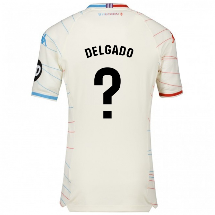 Enfant Maillot Jorge Delgado #0 Blanc Rouge Bleu Tenues Extérieur 2024/25 T-Shirt Suisse