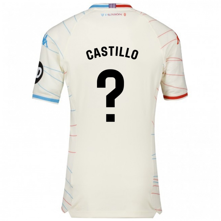 Enfant Maillot Gonzalo Castillo #0 Blanc Rouge Bleu Tenues Extérieur 2024/25 T-Shirt Suisse