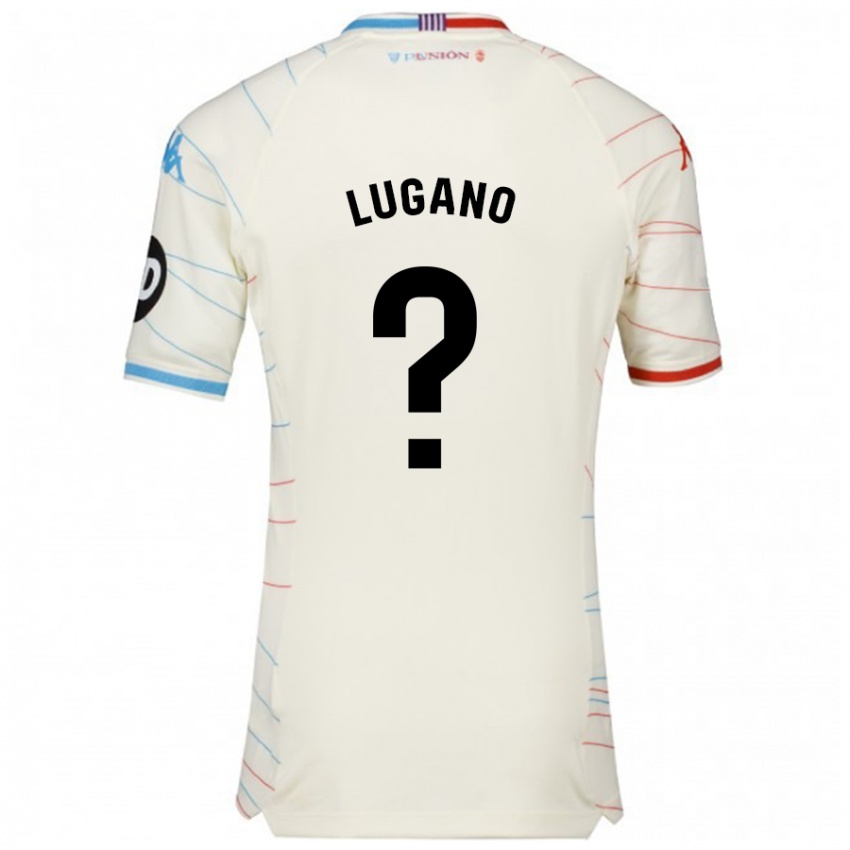 Enfant Maillot Thiago Lugano #0 Blanc Rouge Bleu Tenues Extérieur 2024/25 T-Shirt Suisse