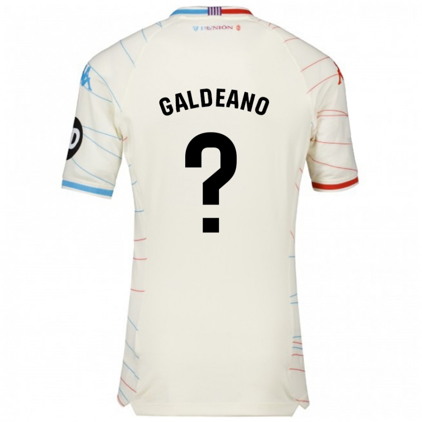 Enfant Maillot Alejandro Galdeano #0 Blanc Rouge Bleu Tenues Extérieur 2024/25 T-Shirt Suisse