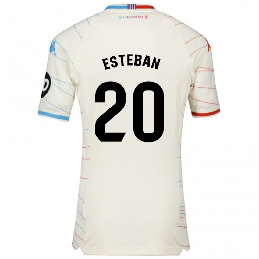 Enfant Maillot Sergio Esteban #20 Blanc Rouge Bleu Tenues Extérieur 2024/25 T-Shirt Suisse