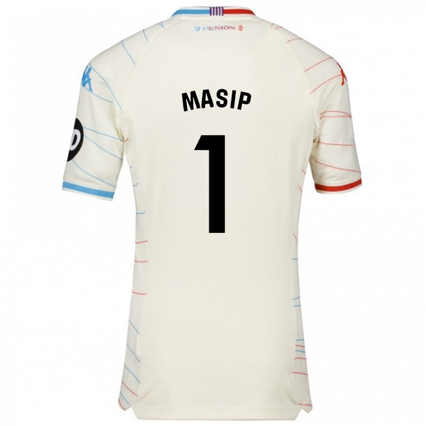 Enfant Maillot Jordi Masip #1 Blanc Rouge Bleu Tenues Extérieur 2024/25 T-Shirt Suisse