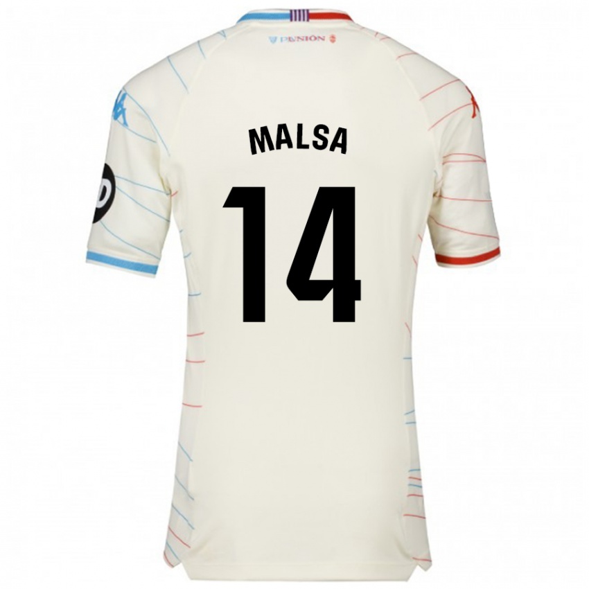 Enfant Maillot Mickaël Malsa #14 Blanc Rouge Bleu Tenues Extérieur 2024/25 T-Shirt Suisse