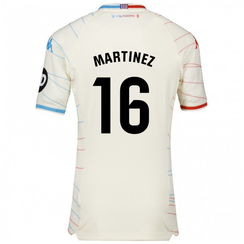 Enfant Maillot Jesús Martínez #16 Blanc Rouge Bleu Tenues Extérieur 2024/25 T-Shirt Suisse