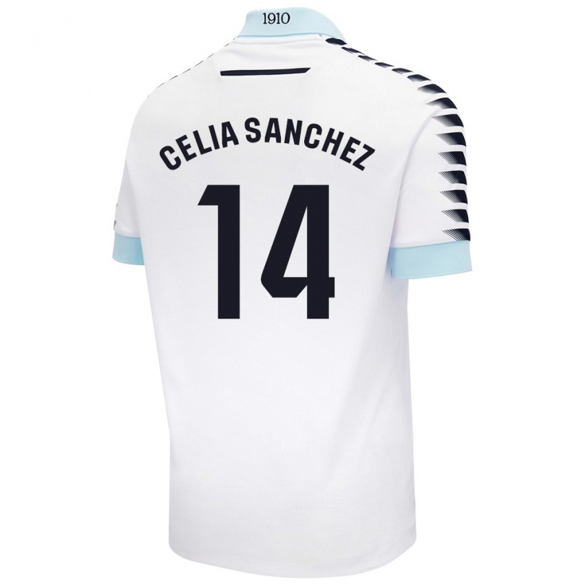 Kinder Celia Sánchez García #14 Weiß Blau Auswärtstrikot Trikot 2024/25 T-Shirt Schweiz