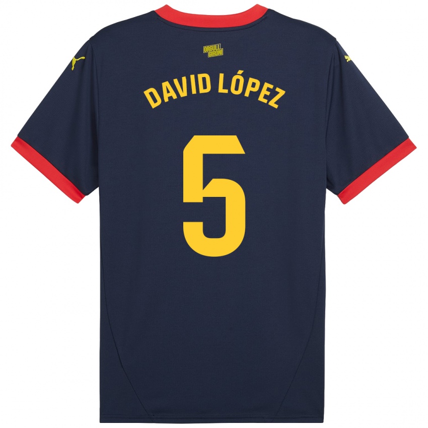 Enfant Maillot David López #5 Bleu Marine Rouge Tenues Extérieur 2024/25 T-Shirt Suisse