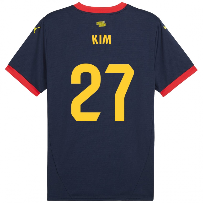 Enfant Maillot Min-Su Kim #27 Bleu Marine Rouge Tenues Extérieur 2024/25 T-Shirt Suisse