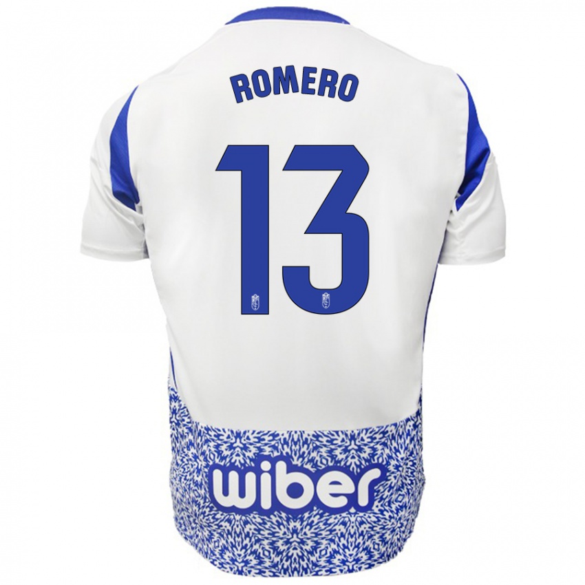 Enfant Maillot Andrea Romero #13 Blanc Bleu Tenues Extérieur 2024/25 T-Shirt Suisse