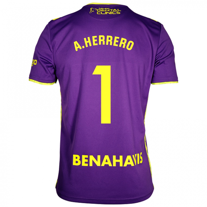 Enfant Maillot Alfonso Herrero #1 Violet Jaune Tenues Extérieur 2024/25 T-Shirt Suisse