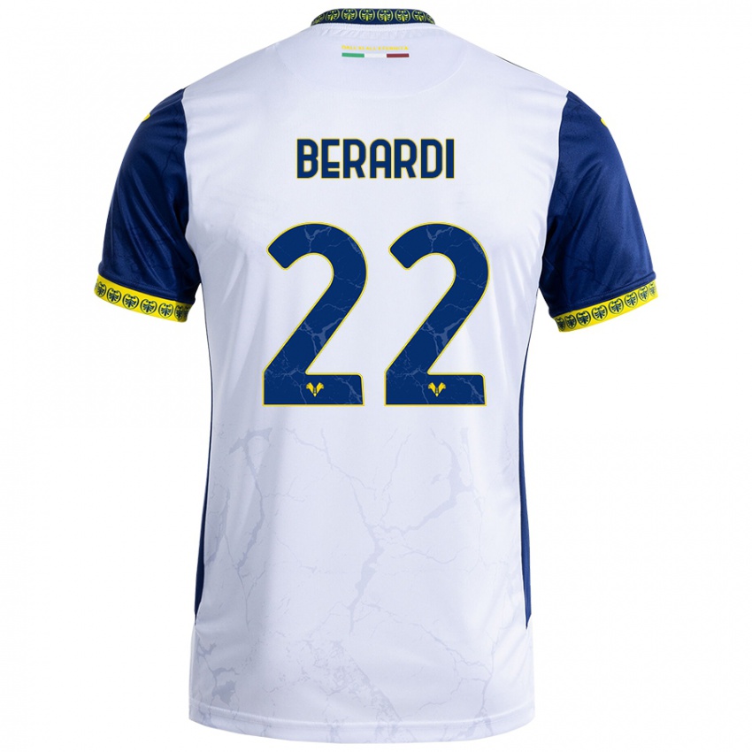 Enfant Maillot Alessandro Berardi #22 Blanc Bleu Tenues Extérieur 2024/25 T-Shirt Suisse