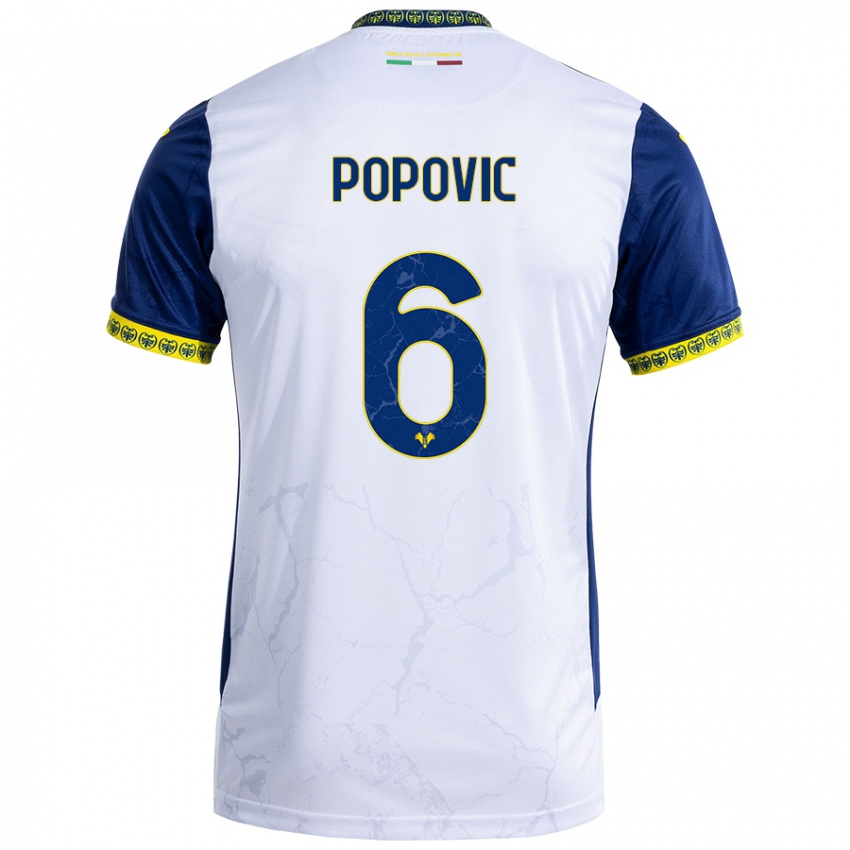 Kinder Andrej Popovic #6 Weiß Blau Auswärtstrikot Trikot 2024/25 T-Shirt Schweiz