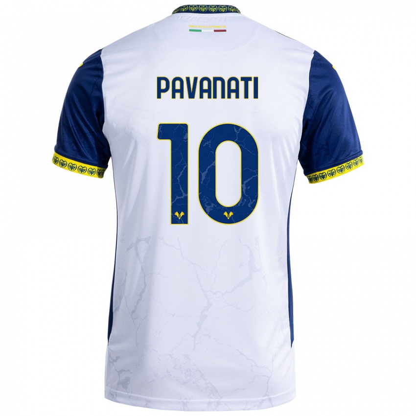 Enfant Maillot Alessandro Pavanati #10 Blanc Bleu Tenues Extérieur 2024/25 T-Shirt Suisse