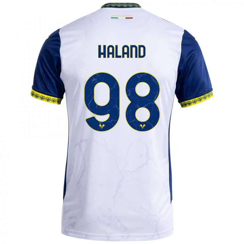 Kinder Benedicte Iversen Håland #98 Weiß Blau Auswärtstrikot Trikot 2024/25 T-Shirt Schweiz