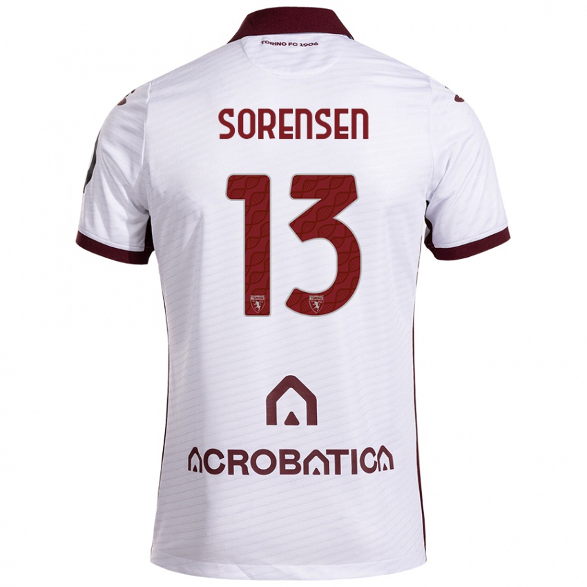 Enfant Maillot Ben Sørensen #13 Blanc Marron Tenues Extérieur 2024/25 T-Shirt Suisse