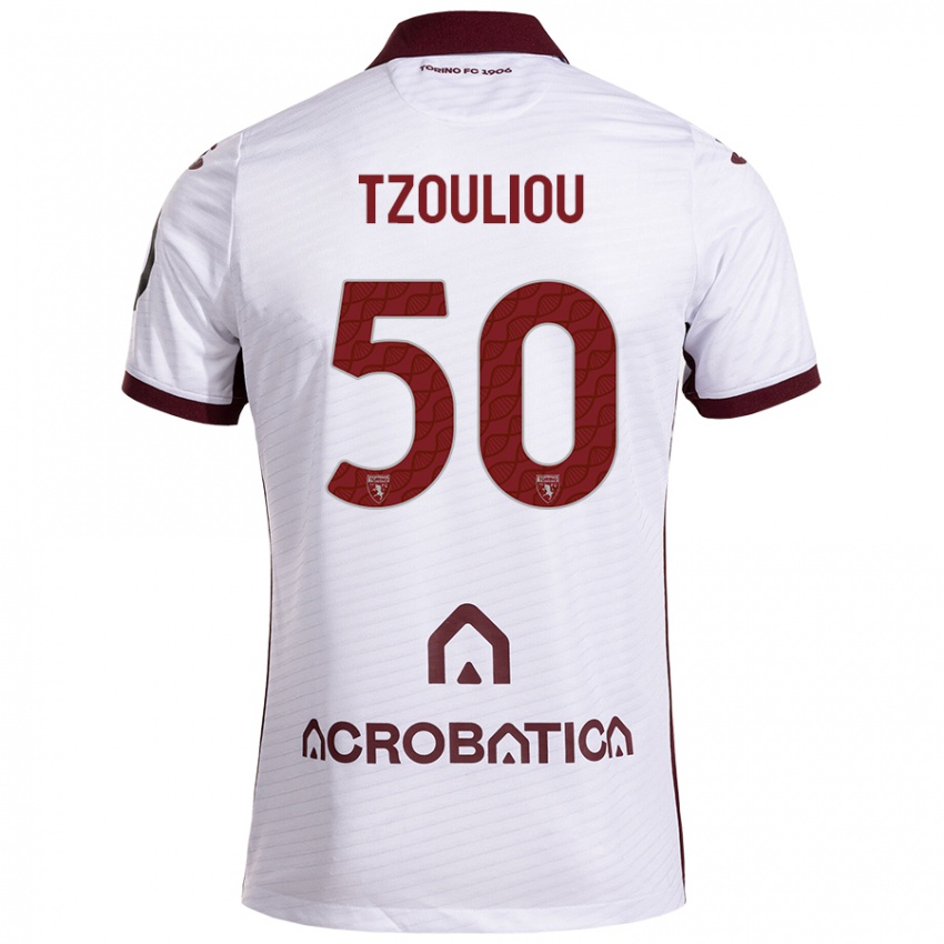 Enfant Maillot Dimitrianos Tzouliou #50 Blanc Marron Tenues Extérieur 2024/25 T-Shirt Suisse