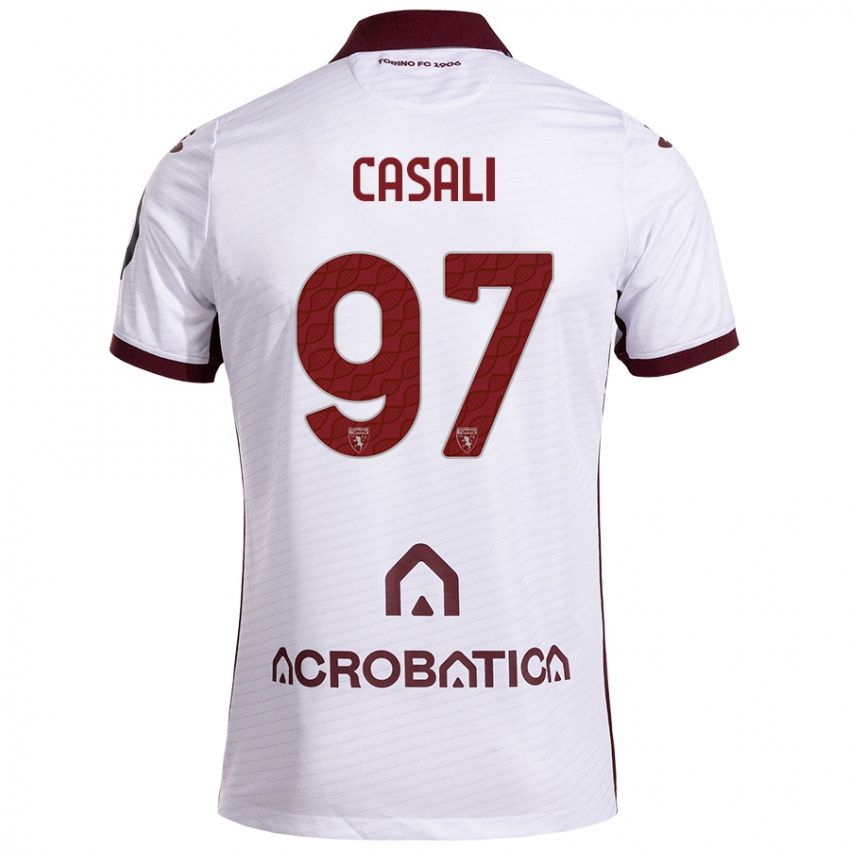 Kinder Michele Casali #97 Weiß Kastanienbraun Auswärtstrikot Trikot 2024/25 T-Shirt Schweiz