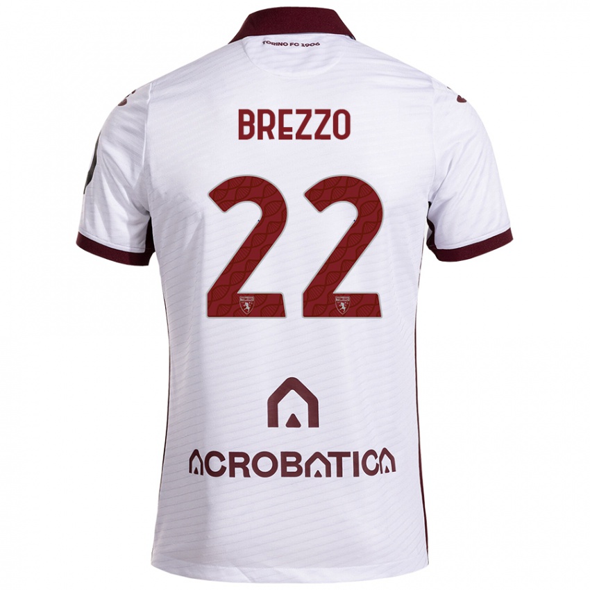 Kinder Matteo Brezzo #22 Weiß Kastanienbraun Auswärtstrikot Trikot 2024/25 T-Shirt Schweiz