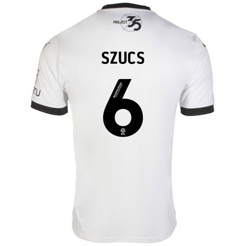 Enfant Maillot Kornél Szűcs #6 Blanc Noir Tenues Extérieur 2024/25 T-Shirt Suisse