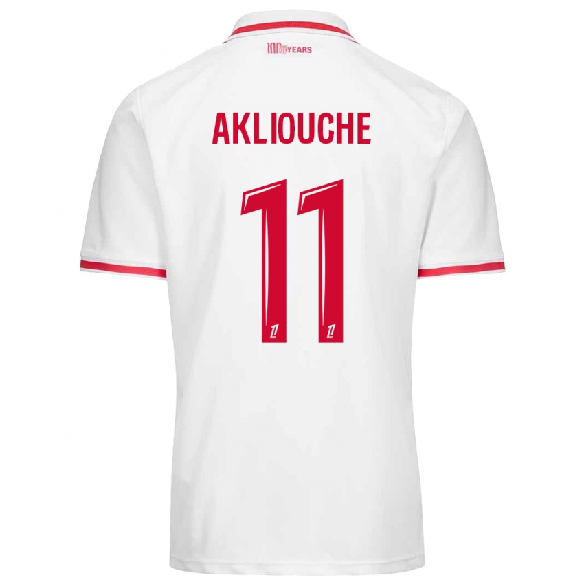 Homme Maillot Maghnes Akliouche #11 Blanc Rouge Tenues Domicile 2024/25 T-Shirt Suisse