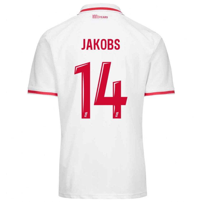 Homme Maillot Ismail Jakobs #14 Blanc Rouge Tenues Domicile 2024/25 T-Shirt Suisse