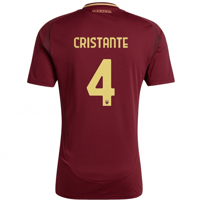 Homme Maillot Bryan Cristante #4 Rouge Brun Or Tenues Domicile 2024/25 T-Shirt Suisse