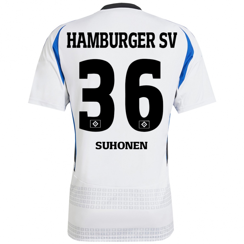 Homme Maillot Anssi Suhonen #36 Blanc Bleu Tenues Domicile 2024/25 T-Shirt Suisse