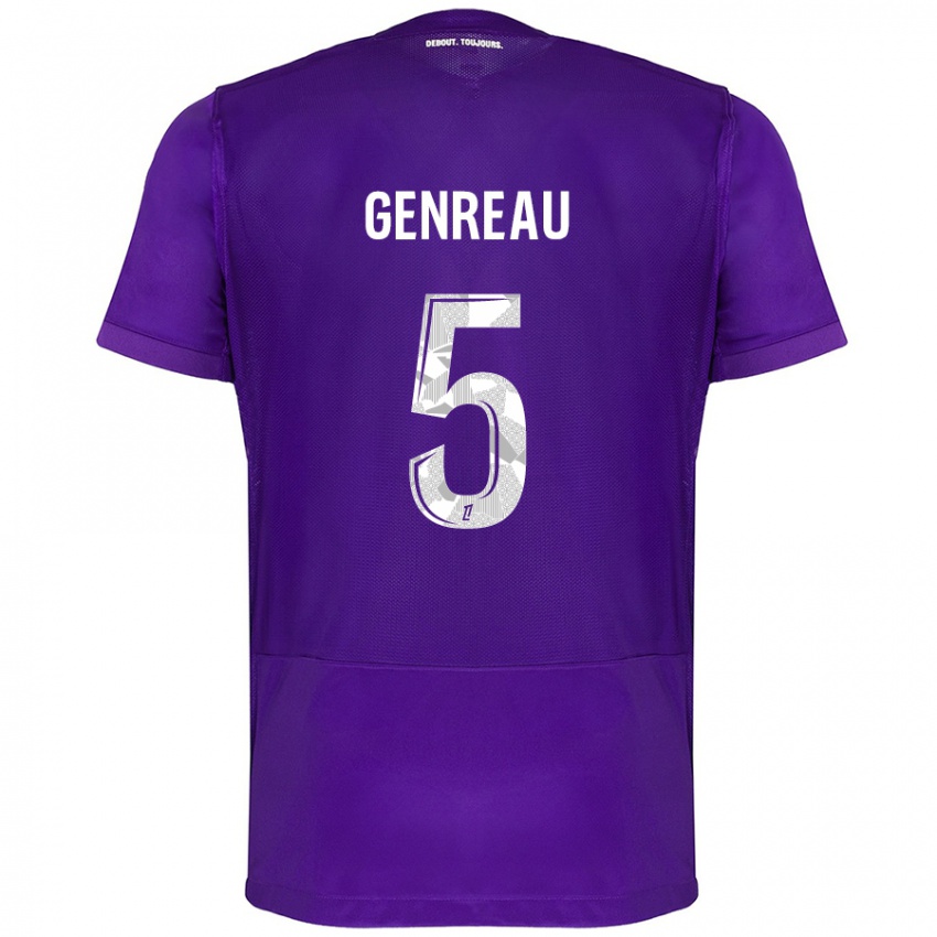 Homme Maillot Denis Genreau #5 Violet Blanc Tenues Domicile 2024/25 T-Shirt Suisse