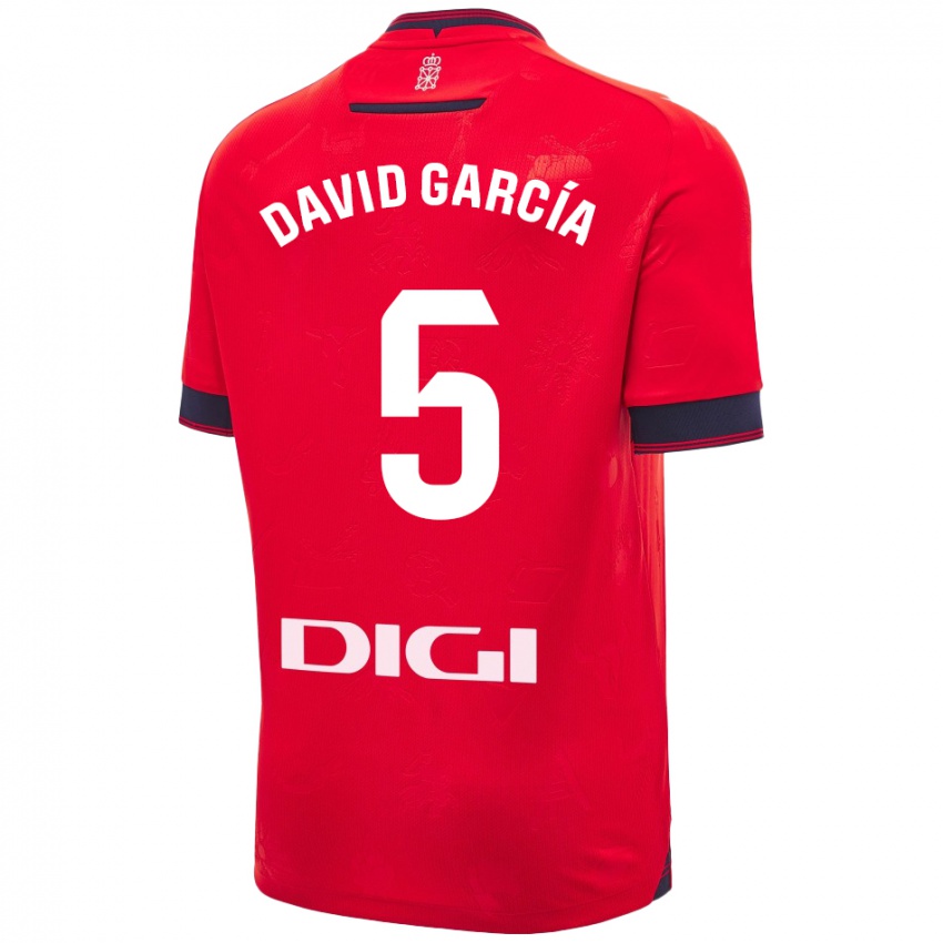 Homme Maillot David García #5 Rouge Blanc Tenues Domicile 2024/25 T-Shirt Suisse