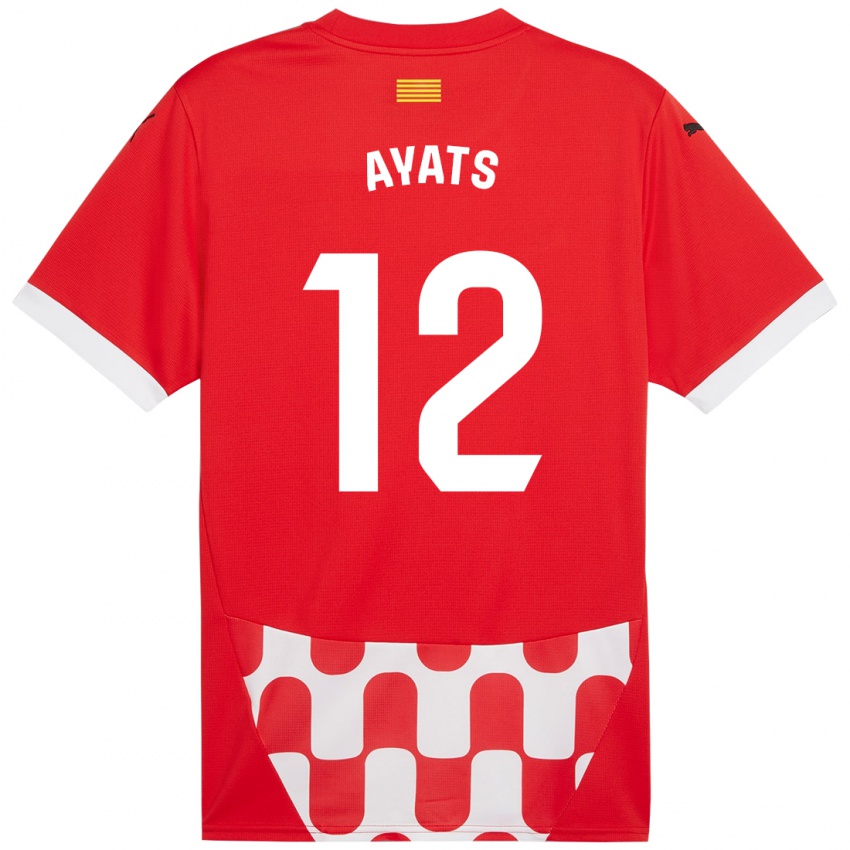 Homme Maillot Mònica Ayats #12 Rouge Blanc Tenues Domicile 2024/25 T-Shirt Suisse