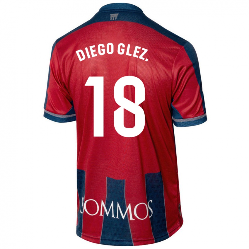 Homme Maillot Diego González #18 Rouge Bleu Tenues Domicile 2024/25 T-Shirt Suisse