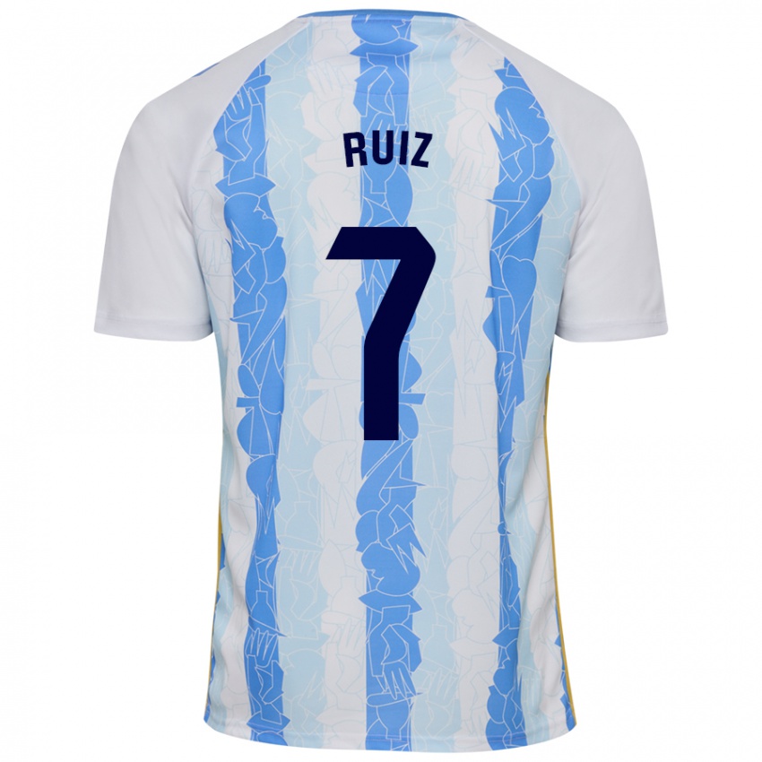 Homme Maillot María Ruiz #7 Blanc Bleu Tenues Domicile 2024/25 T-Shirt Suisse