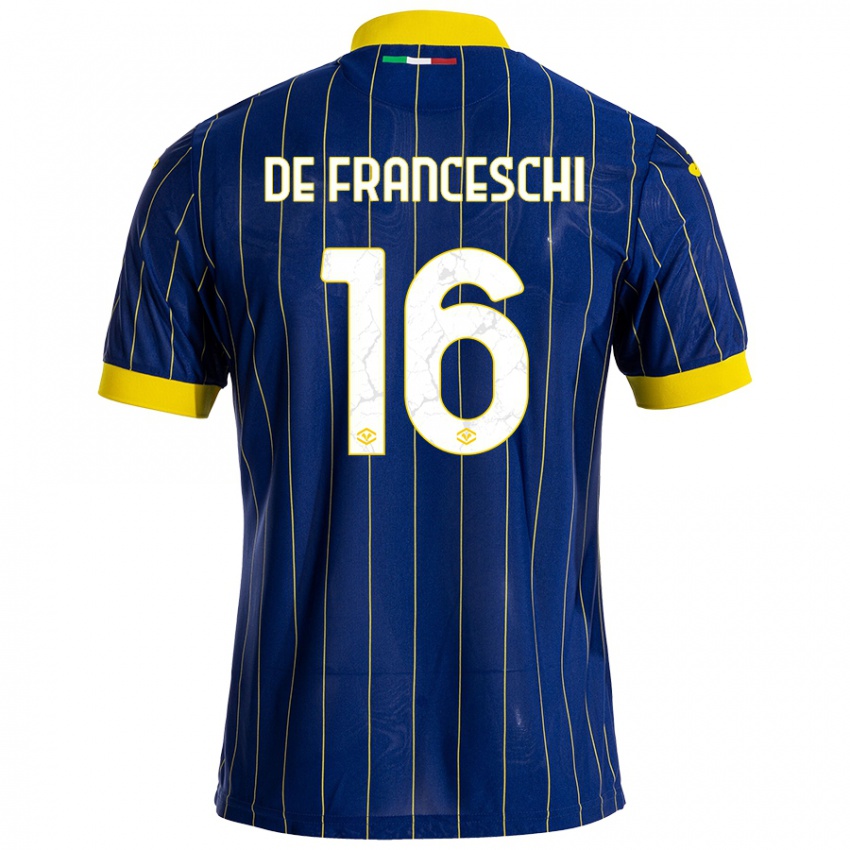 Herren Edoardo De Franceschi #16 Blau Gelb Heimtrikot Trikot 2024/25 T-Shirt Schweiz