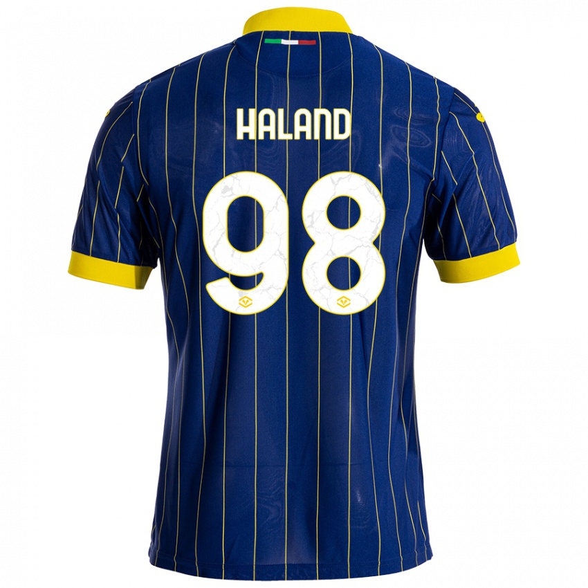 Homme Maillot Benedicte Iversen Håland #98 Bleu Jaune Tenues Domicile 2024/25 T-Shirt Suisse