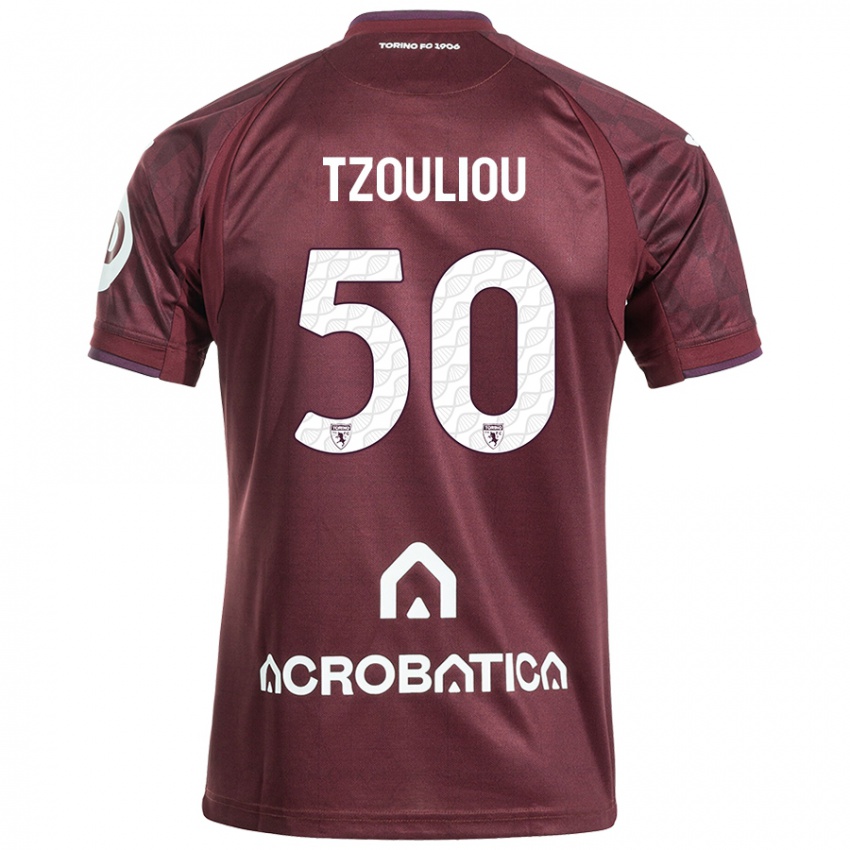 Herren Dimitrianos Tzouliou #50 Kastanienbraun Weiß Heimtrikot Trikot 2024/25 T-Shirt Schweiz