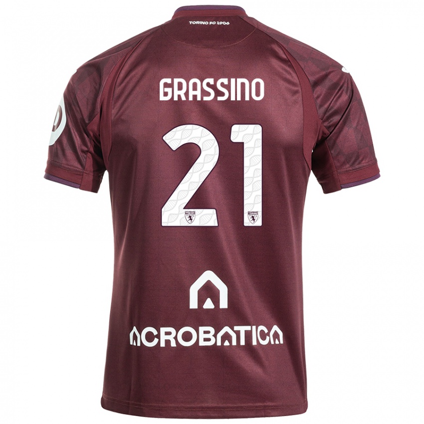 Herren Giulia Grassino #21 Kastanienbraun Weiß Heimtrikot Trikot 2024/25 T-Shirt Schweiz