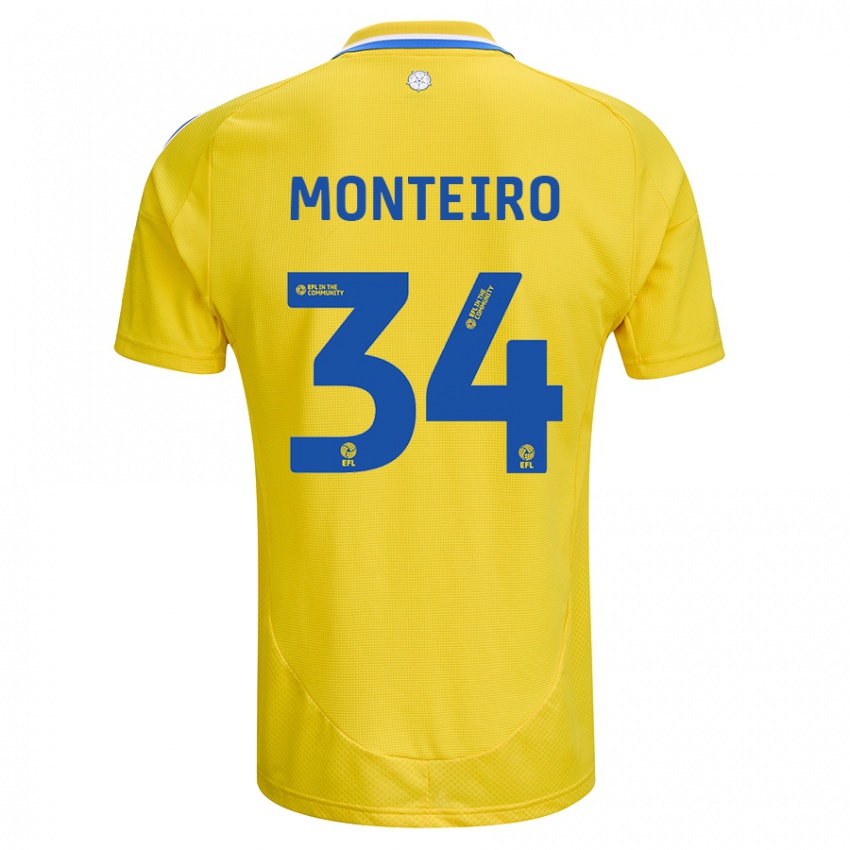 Homme Maillot Diogo Monteiro #34 Jaune Bleu Tenues Extérieur 2024/25 T-Shirt Suisse