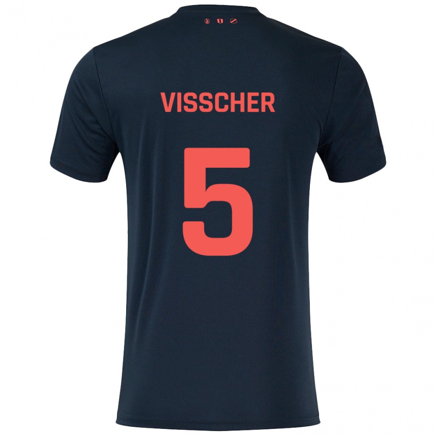 Herren Amber Visscher #5 Schwarz Rot Auswärtstrikot Trikot 2024/25 T-Shirt Schweiz