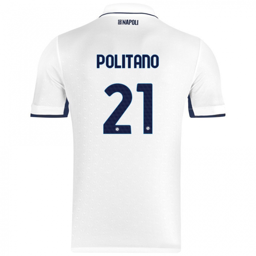 Homme Maillot Matteo Politano #21 Blanc Bleu Royal Tenues Extérieur 2024/25 T-Shirt Suisse