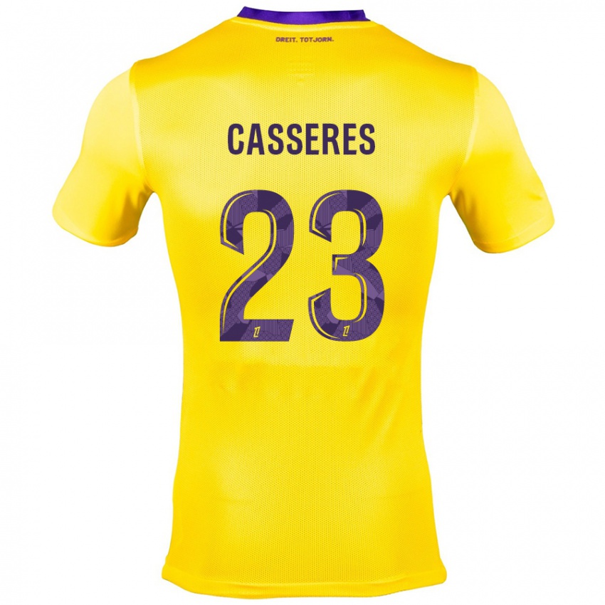 Homme Maillot Cristian Cásseres Jr. #23 Jaune Violet Tenues Extérieur 2024/25 T-Shirt Suisse