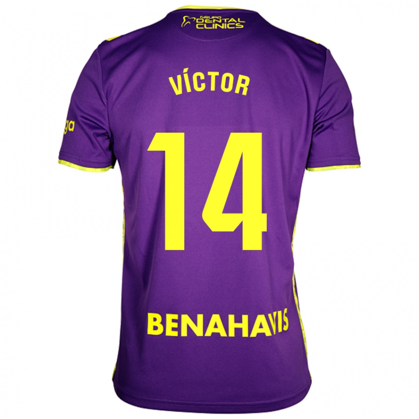 Homme Maillot Víctor García #14 Violet Jaune Tenues Extérieur 2024/25 T-Shirt Suisse