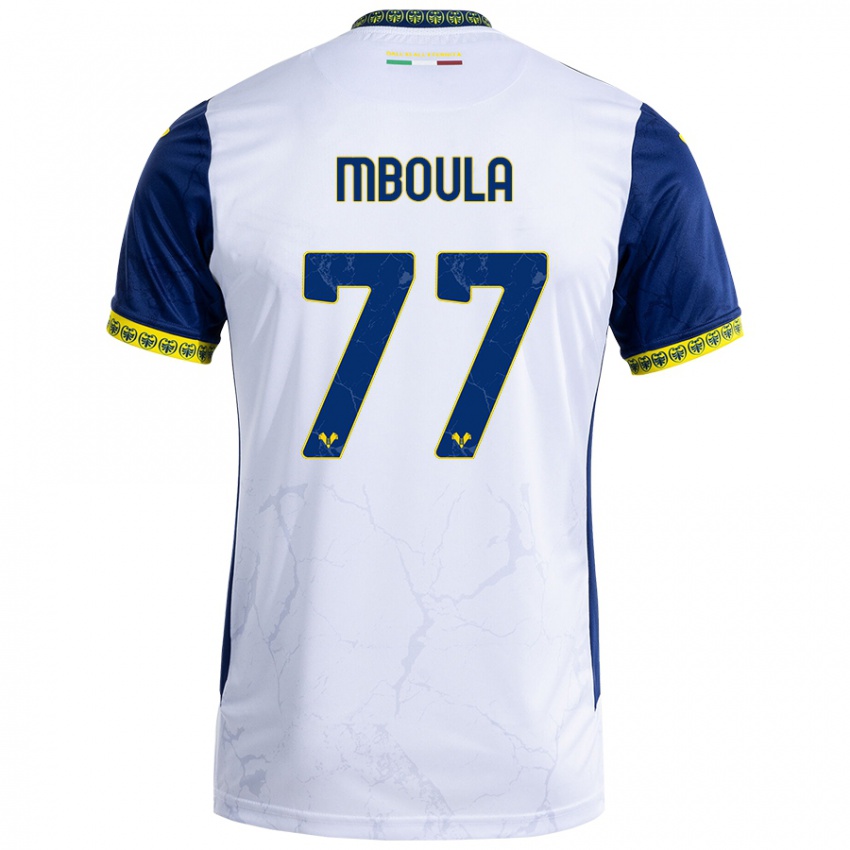 Herren Jordi Mboula #77 Weiß Blau Auswärtstrikot Trikot 2024/25 T-Shirt Schweiz