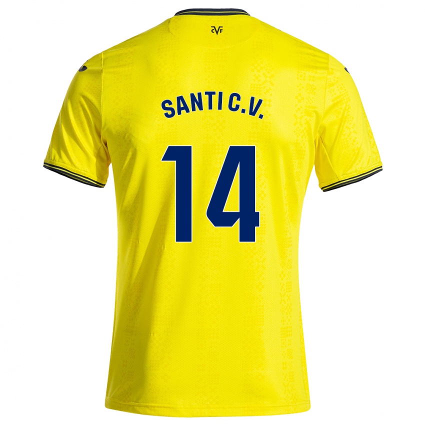 Femme Maillot Santi Comesaña #14 Jaune Noir Tenues Domicile 2024/25 T-Shirt Suisse