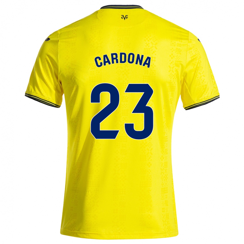 Femme Maillot Sergi Cardona #23 Jaune Noir Tenues Domicile 2024/25 T-Shirt Suisse