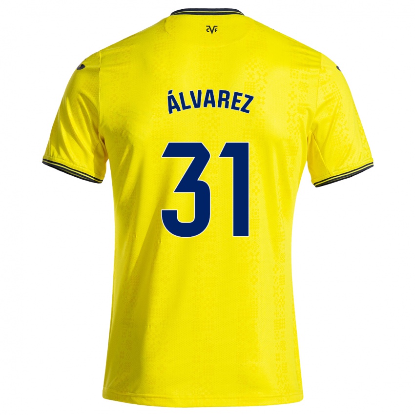 Femme Maillot Iker Álvarez #31 Jaune Noir Tenues Domicile 2024/25 T-Shirt Suisse