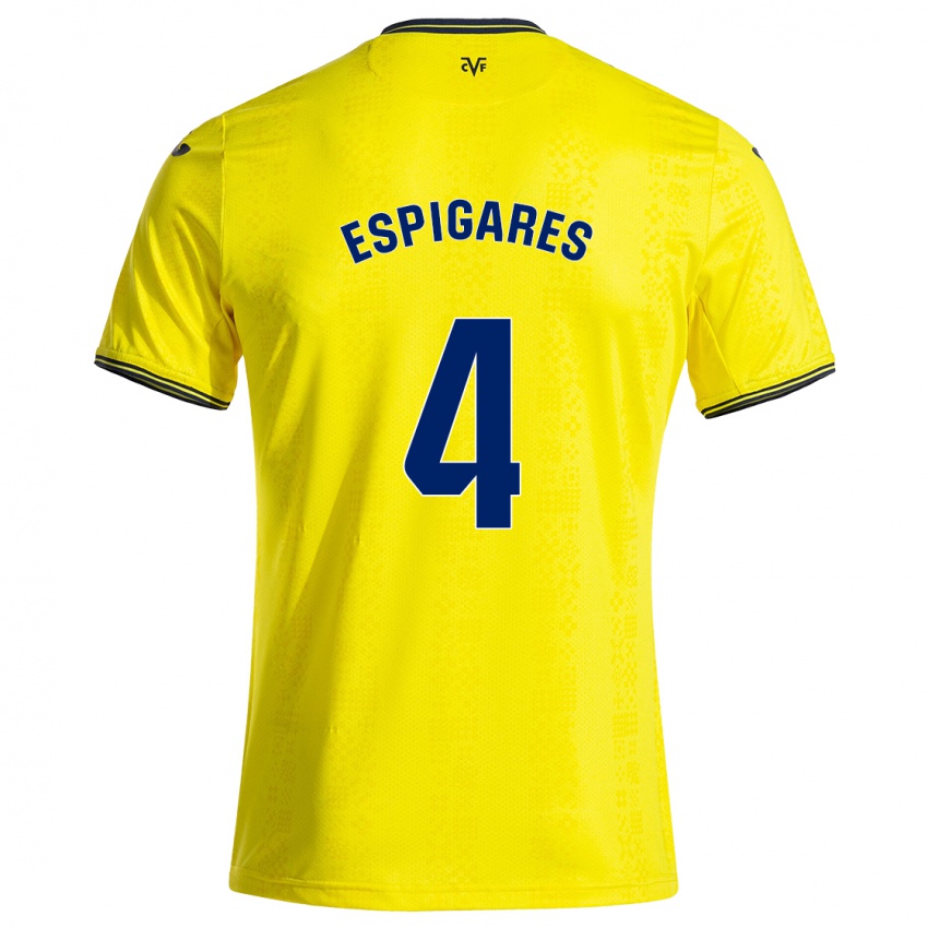 Femme Maillot Antonio Espigares #4 Jaune Noir Tenues Domicile 2024/25 T-Shirt Suisse