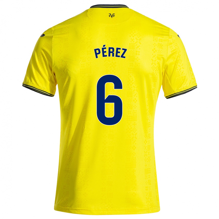 Femme Maillot Hugo Pérez #6 Jaune Noir Tenues Domicile 2024/25 T-Shirt Suisse